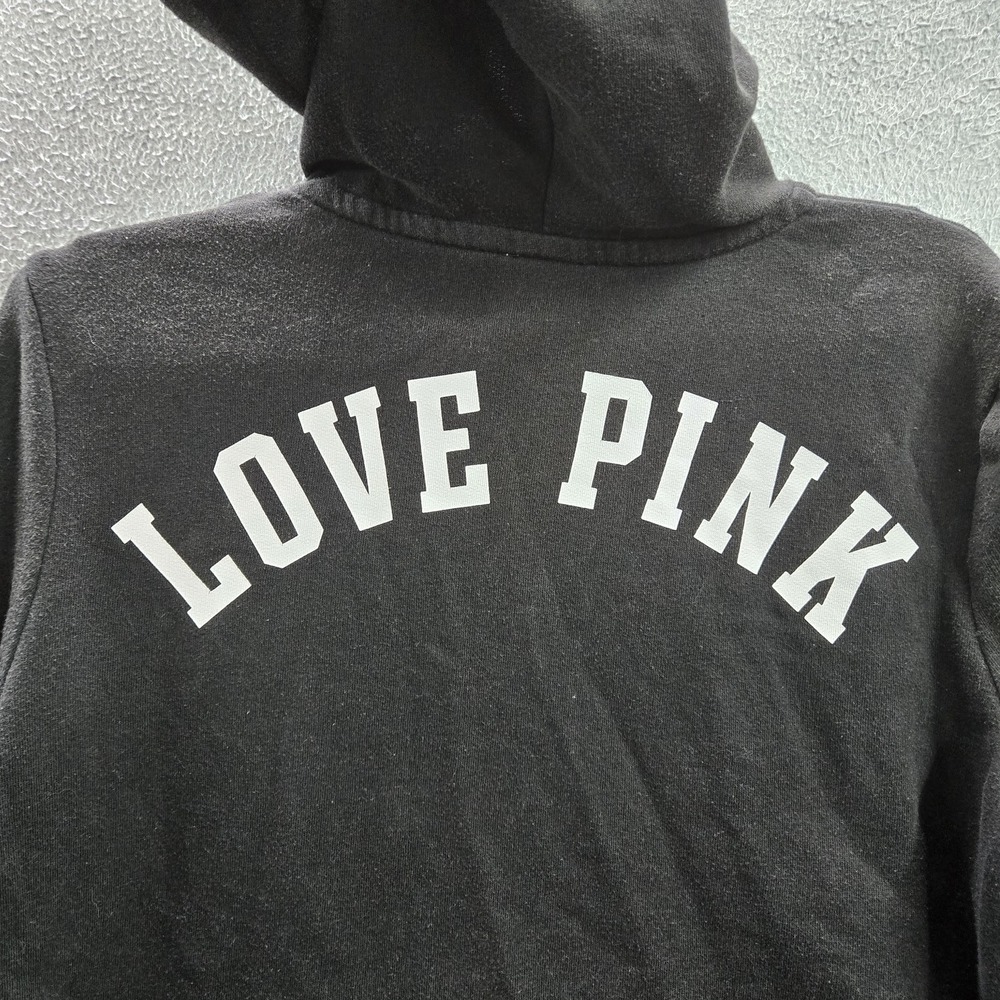 Victoria's Secret PINK Women Hoodie M Black Embroidery LOVE Zipper - Picture 9 of 10